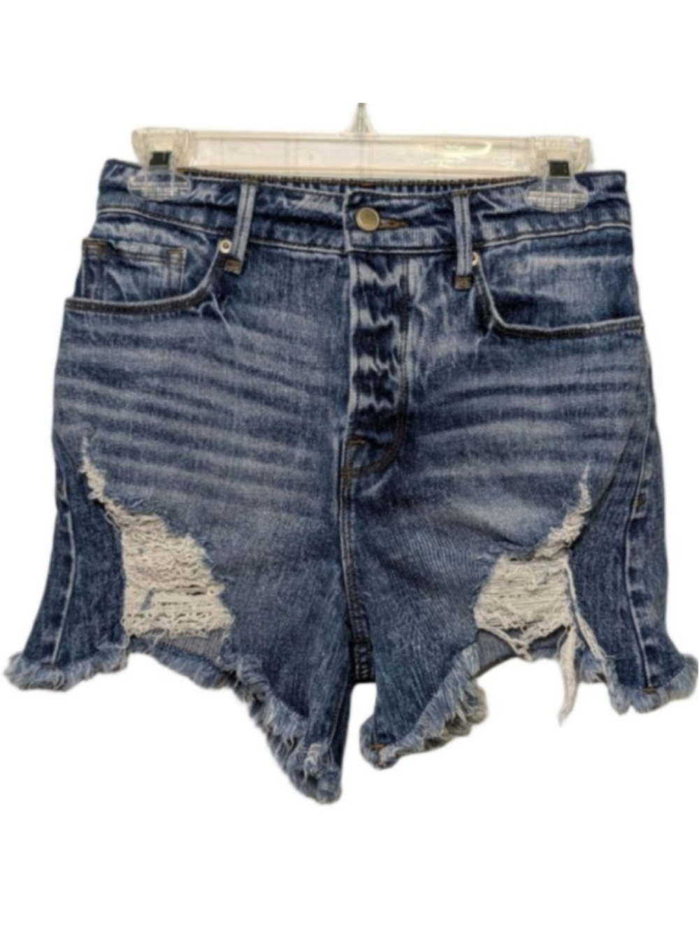 GOOD AMERICAN Bombshell Women's Blue Distressed Jean Shorts Size 0 25 inches
